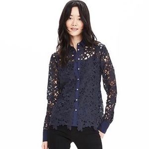 Banana Republic Navy lace button down with cami.